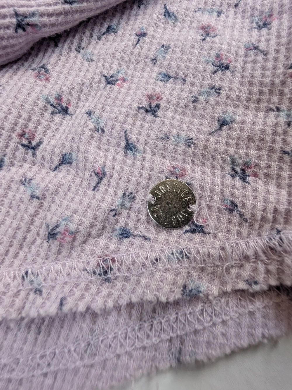 Justice Lilac Henley Long Sleeve Top with Tiny Floral Print
